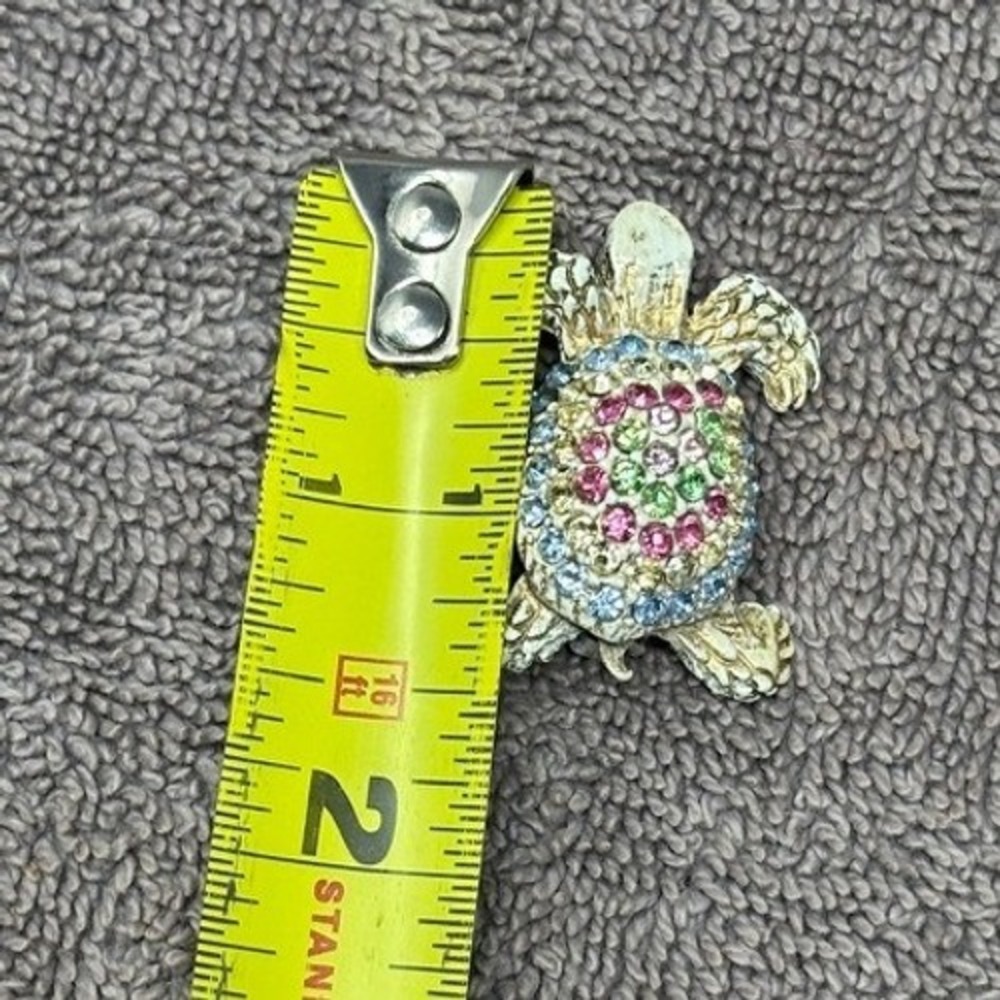 Vtg Turtle Brooch Multi-Color Rhinestone Enamel Animal Pin - Picture 7 of 7